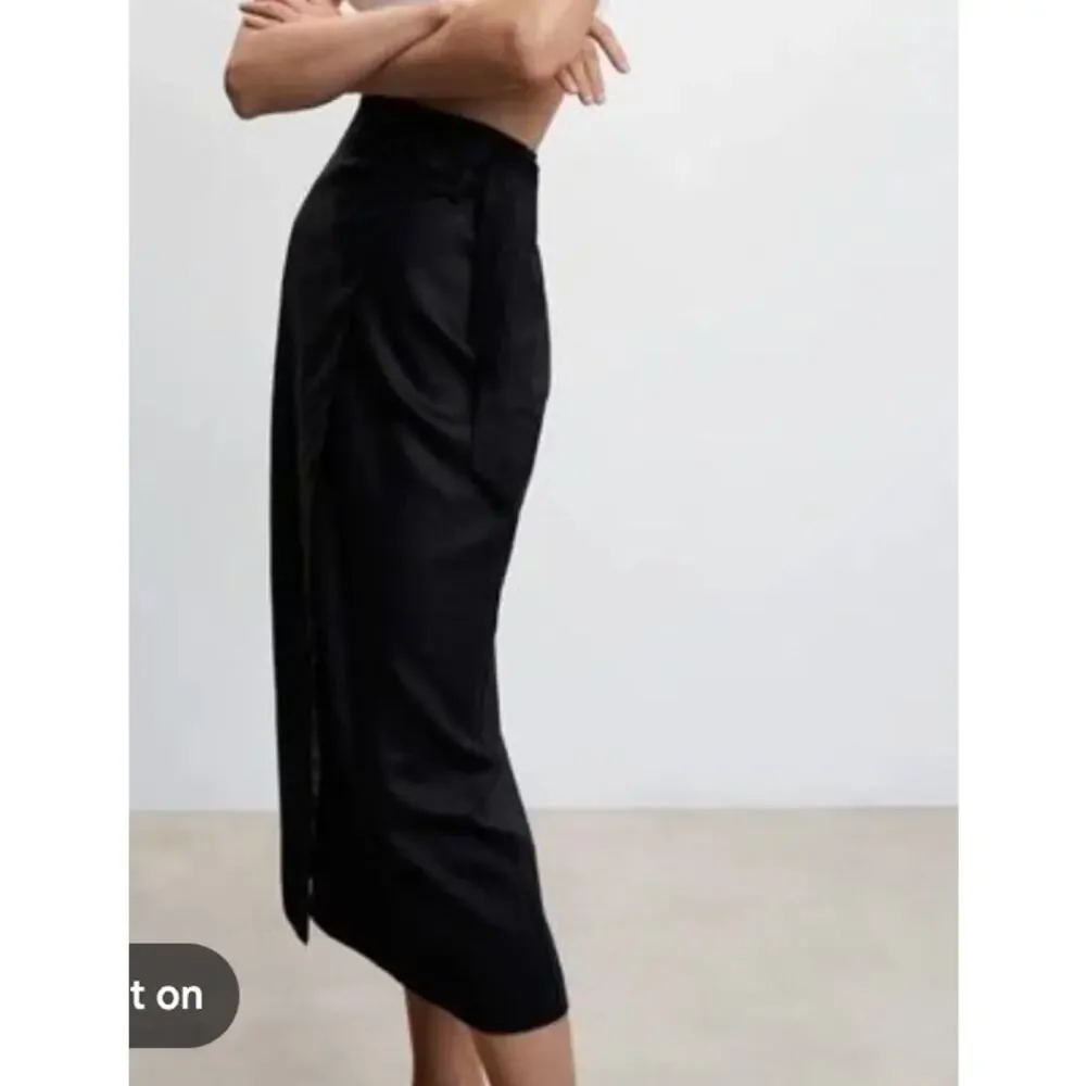 NWT MNG Linen Blend Wrap Midi Skirt Black Size Small